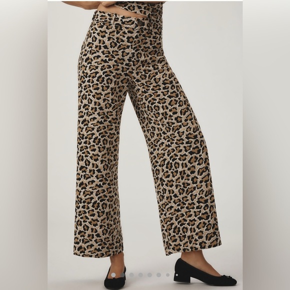 Anthropologie’s Mauve The Ettie high-rise wide leg crop pant in leopard - Picture 1 of 7